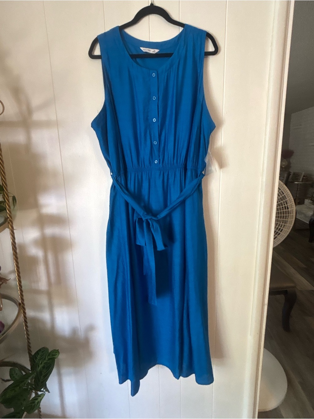 Nine West Vibrant Blue Sleeveless Belted Midi Dress